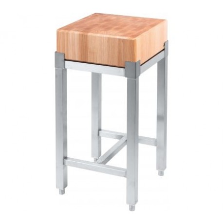 Butuc tranșare carne, oase blat lemn 15 cm, inox, 40x40x85 cm