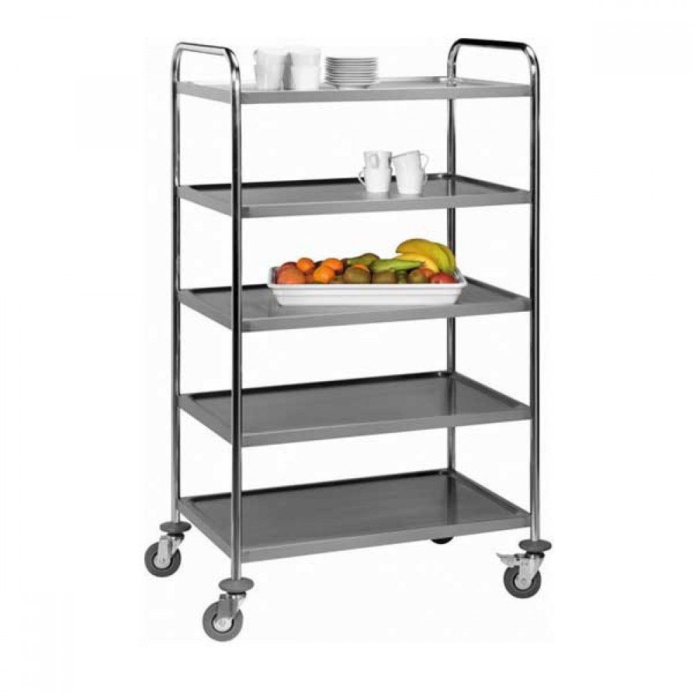 Cărucior inox debarasare 5 rafturi, 130 kg, 86x54x H154 cm 