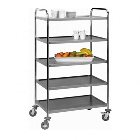 Cărucior inox debarasare 5 rafturi, 130 kg, 86x54x H154 cm 