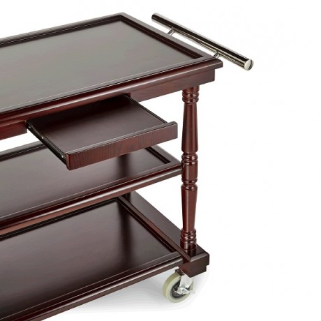 Carucior servire, din lemn, cu 3 polite, maner din inox, 92x50xH79 cm 