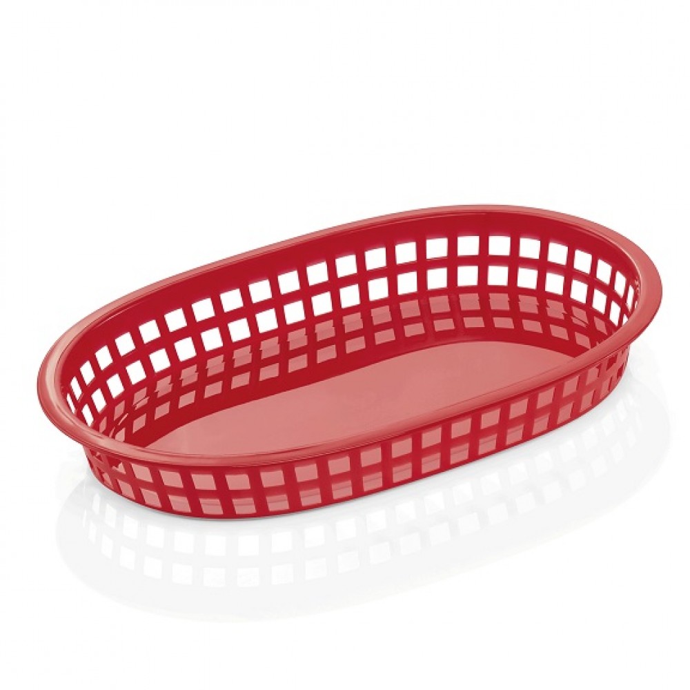 Coș oval, servire cartofi wedges, prăjiți, pâine, roșu, 27x17.5x3.5 cm
