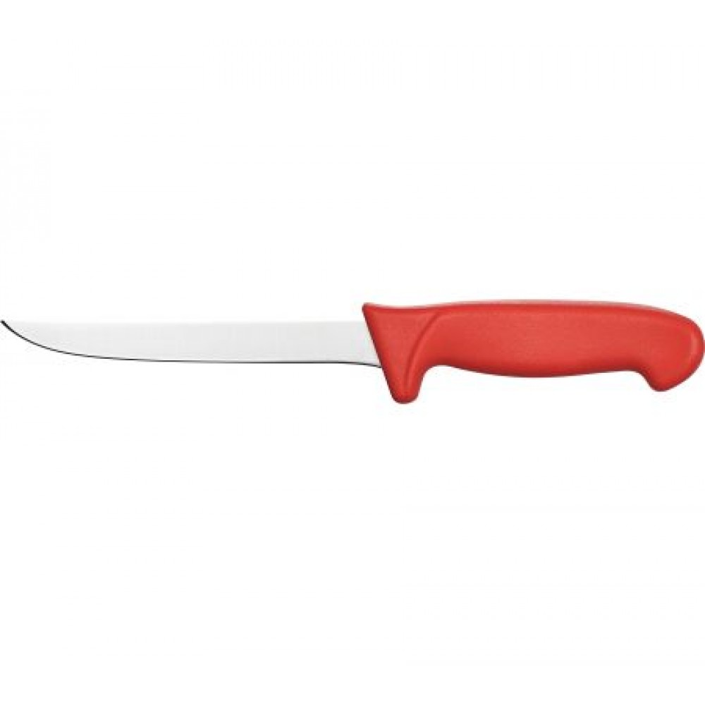 Cuțit profesional, pentru dezosare, din inox, 15 cm, cu mâner roșu