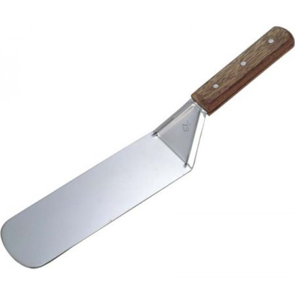 Spatulă inox, curbată, cu mâner din lemn, 19x7-36.5 cm 