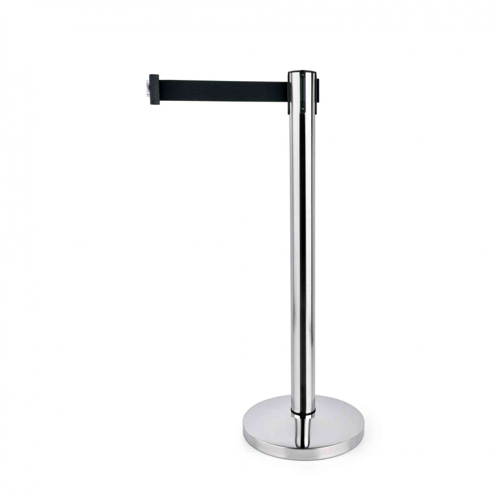 Stalp delimitare inox, cu banda retractabila, neagra, 200 cm 