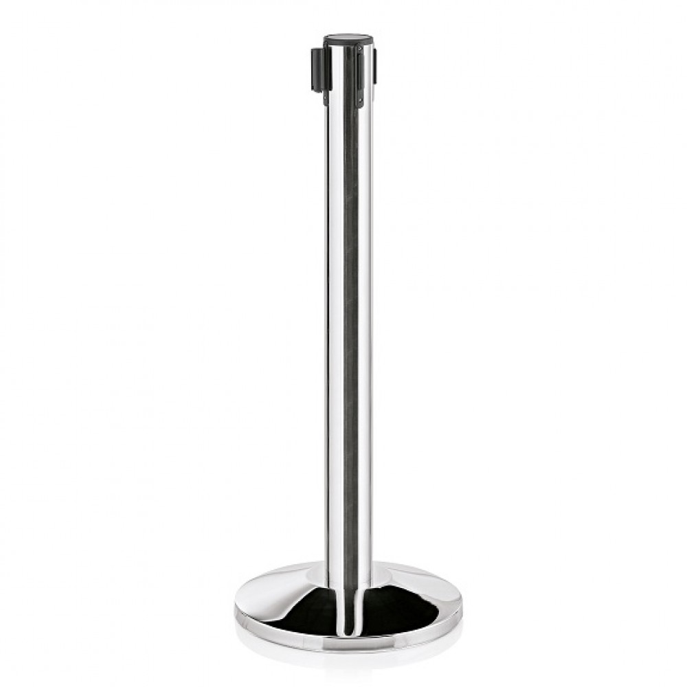 Stalp delimitare inox, cu banda retractabila, rosie si neagra, 450 cm