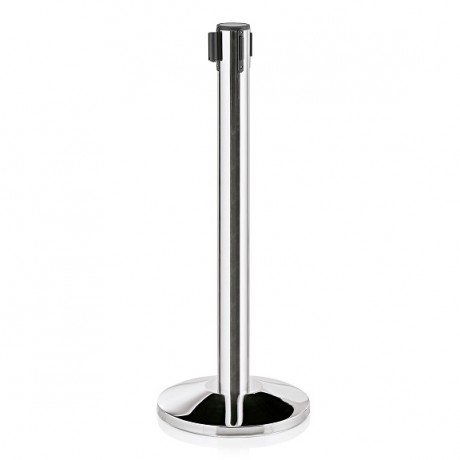 Stalp delimitare inox, cu banda retractabila, rosie si neagra, 450 cm