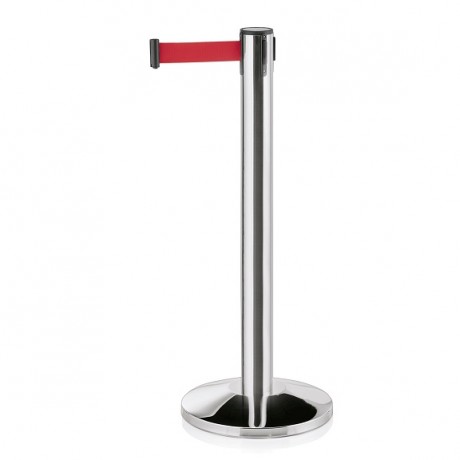 Stalp delimitare inox, cu banda retractabila, rosie si neagra, 450 cm