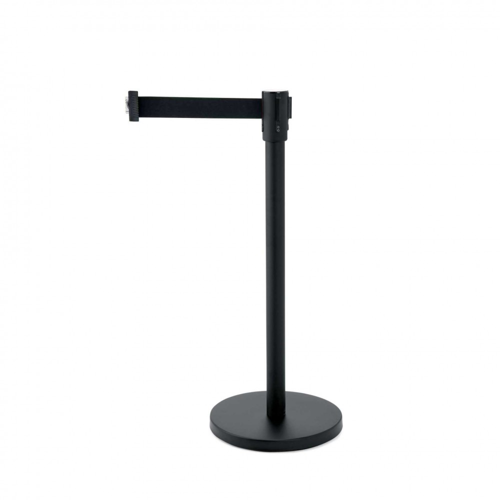 Stalp delimitare inox, negru, banda retractabila, cu blocaj, neagra, 200 cm