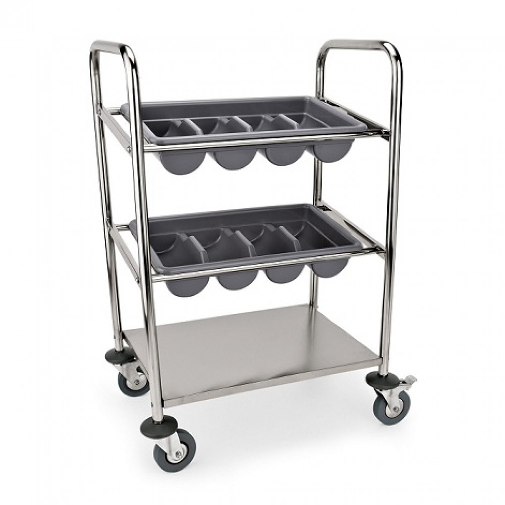 Carucior inox cu 2 polite pentru tacamuri