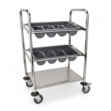 Carucior inox cu 2 polite pentru tacamuri